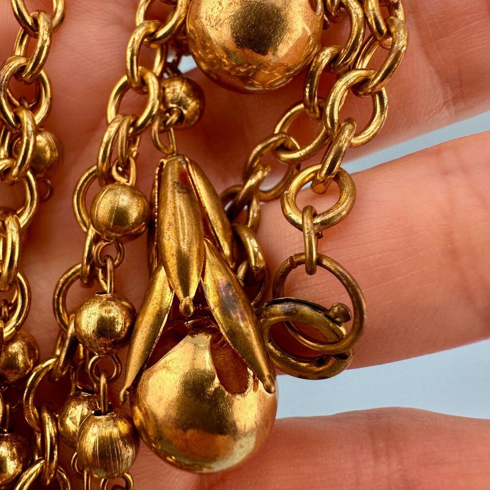Vintage Art Deco Necklace Fringe Chain Antiqued Gold Tone Etruscan Revival State - Picture 12 of 16